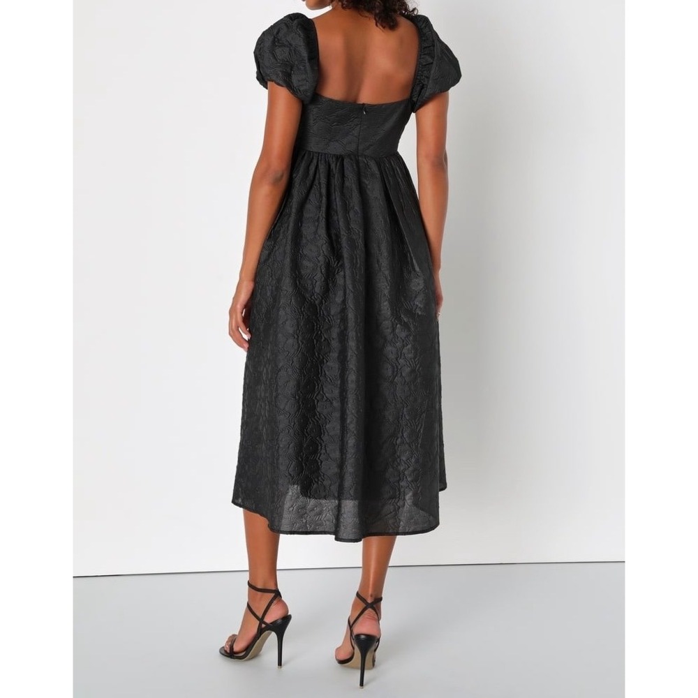 NWT Lulus Adorable Mood Black Floral Jacquard Puff Sleeve Babydoll Dress Large - Picture 4 of 10